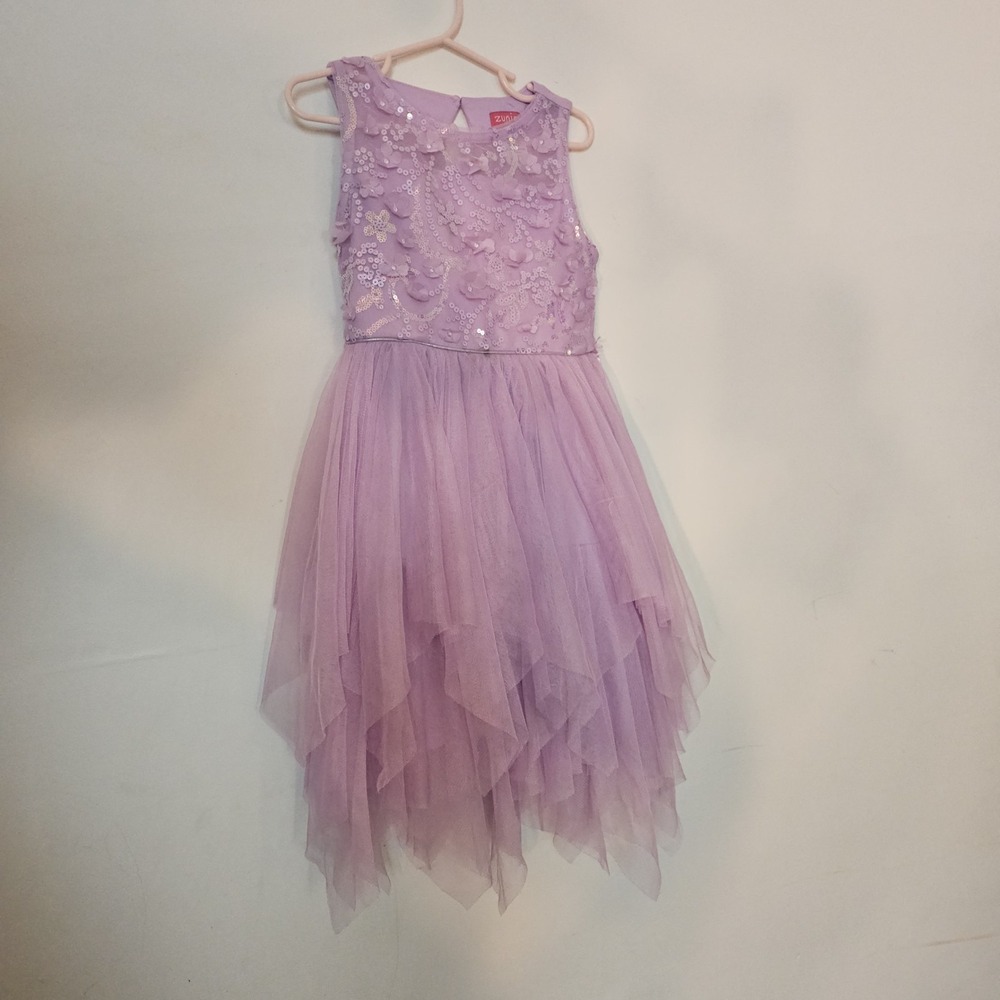 Zunie Occasion Dress Girls Small 4/5 Purple Sequin-Embellished Sleeveless